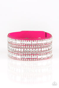 pink,rhinestones,silver,snap,wrap,Rebel Radiance Pink Wrap Bracelet