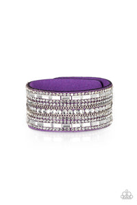 leather,purple,rhinestones,silver,snap,wrap,Rebel Radiance Purple Leather Wrap Bracelet