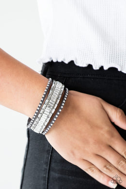 Rock Star Rocker Silver Leather Wrap Bracelet Paparazzi Accessories