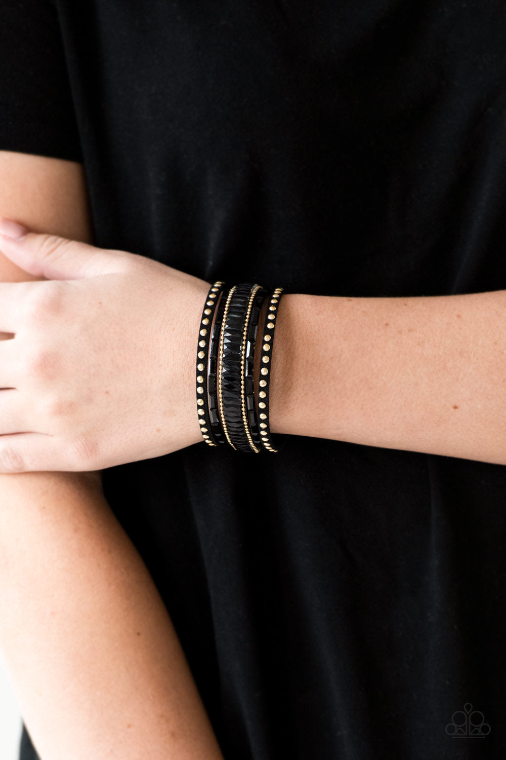 Rock Star Rocker Gold Leather Wrap Bracelet Paparazzi Accessories