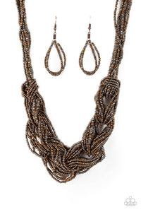 copper,gunmetal,seed bead,short necklace,City Catwalk - Copper Seed Bead Necklace