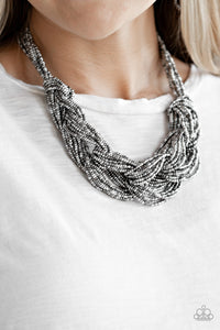 gunmetal,seed bead,short necklace,silver,City Catwalk - Silver Seed Bead Necklace