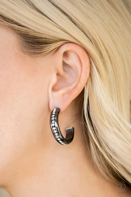 5th Avenue Fashionista Black Rhinestone Hoop Earrings Paparazzi Accessories