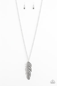Feather,Hematite,long necklace,rhinestones,silver,Sky Quest Silver Necklace
