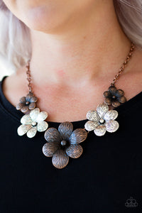 copper,floral,short necklace,silver,Secret Garden - Multi Floral Necklace