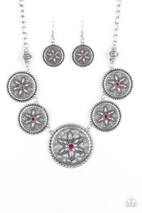 floral,pink,rhinestones,short necklace,silver,Written In The Star Lilies Pink Necklace