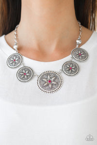 floral,pink,rhinestones,short necklace,silver,Written In The Star Lilies Pink Necklace