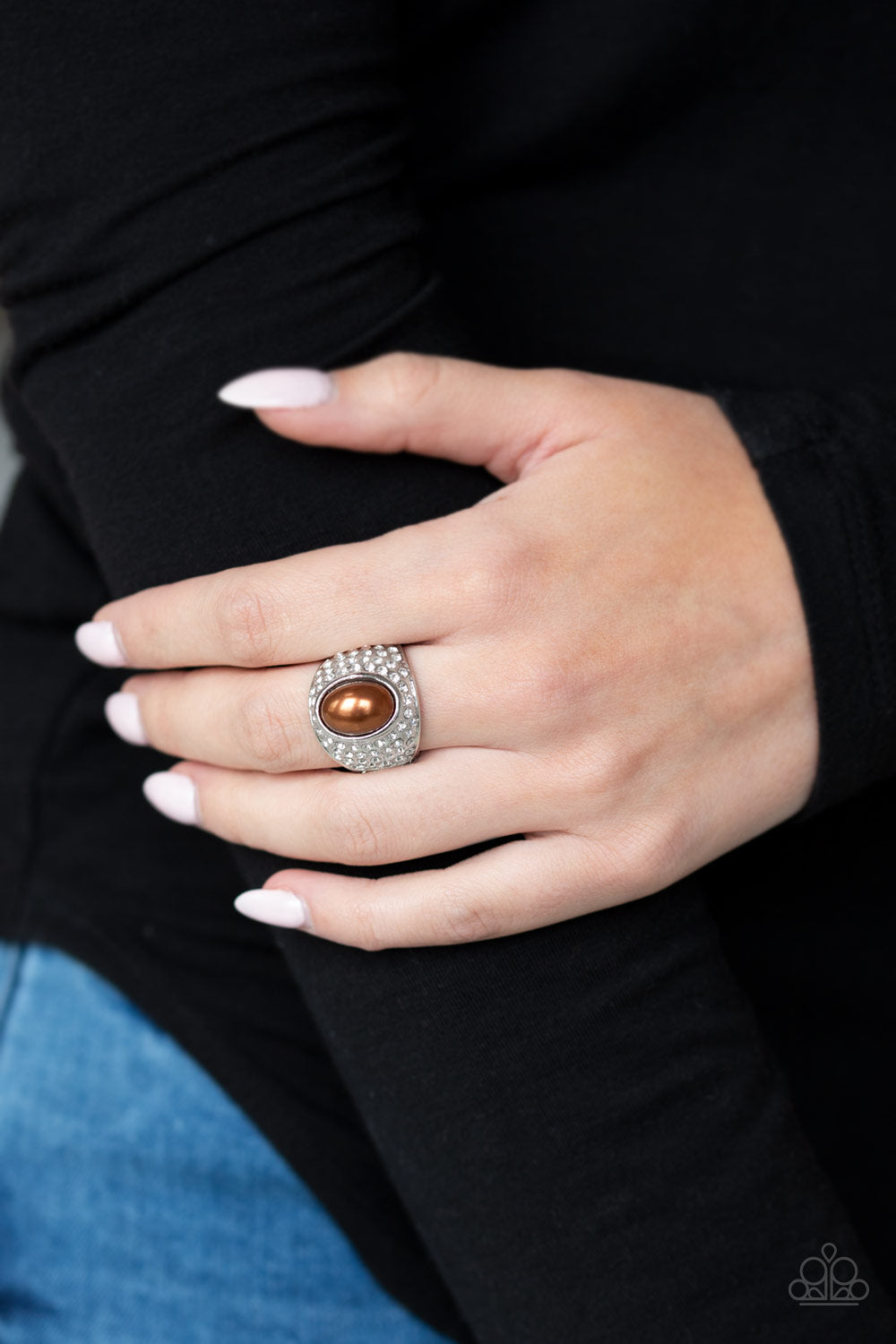 Glittering Go-Getter Brown Pearl Ring Paparazzi Accessories