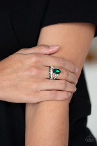 green,rhinestones,silver,Wide Back,Spectacular Sparkle Green Ring
