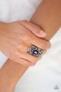 Hematite,purple,rhinestones,Silver,Stretchy Back,Wide Back,Red Carpet Radiance Purple Ring