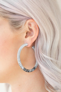 Acrylic,marbled,post,white,Miami Minimalist White Acrylic Hoop Earring