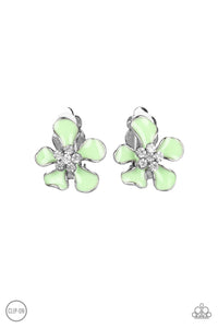 floral,green,rhinestones,Island Iris Green Clip-On Earring
