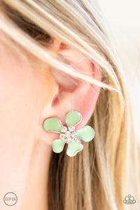 floral,green,rhinestones,Island Iris Green Clip-On Earring