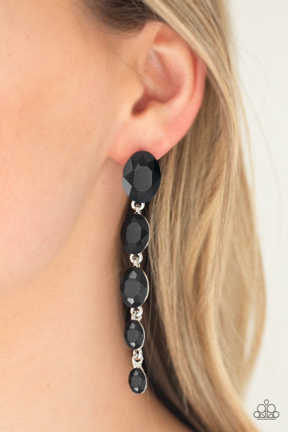 Red Carpet Radiance Black Rhinestone Earrings Paparazzi Accessories