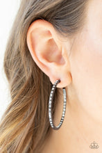 Load image into Gallery viewer, Comin Into Money Black Gunmetal Hoop Earring Paparazzi Accessories