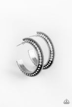 Load image into Gallery viewer, Retro Reverberation White  Rhinestone Hoop Earring Paparazzi Accessories