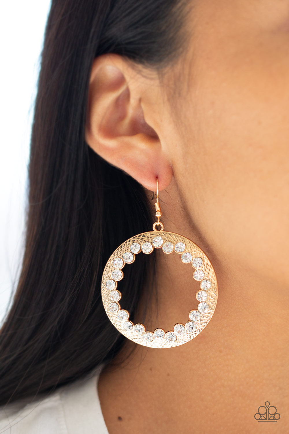 Gala Glitter Gold Rhinestone Earring Paparazzi Accessories