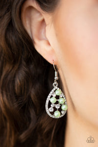 fishhook,green,Pearls,rhinestones,Fabulously Wealthy Green Pearl Rhinesone Earring