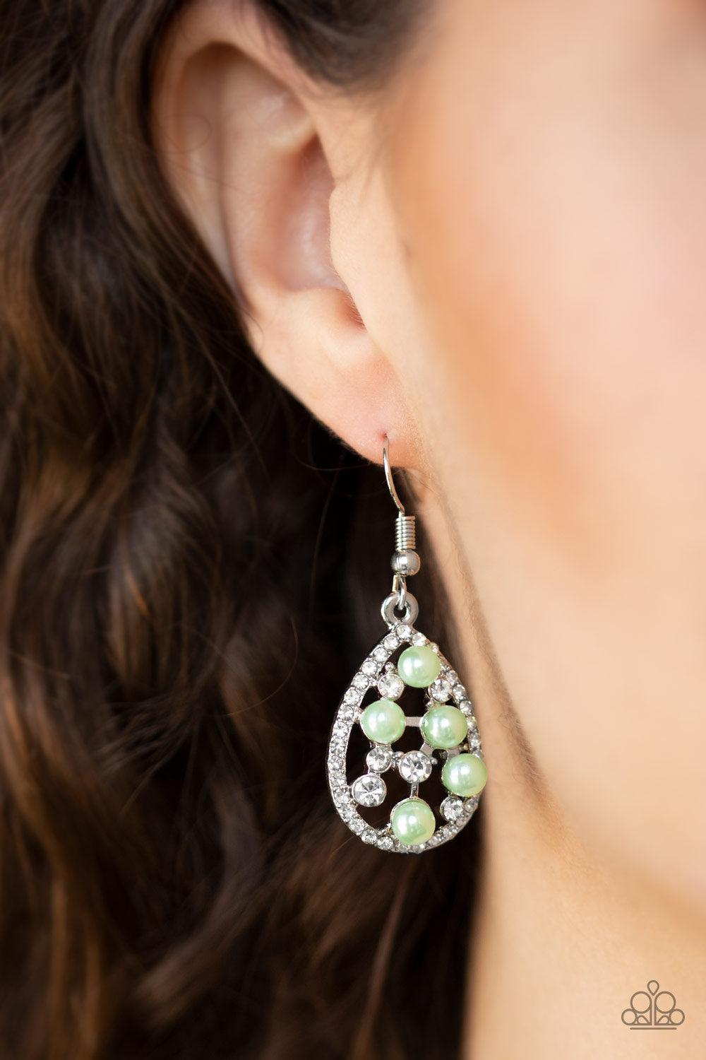 Fabulously Wealthy Green Pearl Rhinesone Earring Paparazzi Accessories