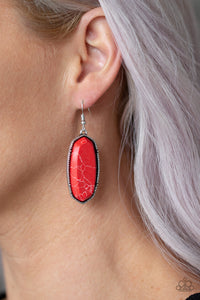 crackle stone,fishhook,red,Stone Quest Red Earrings
