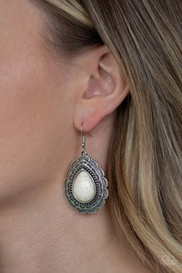 crackle stone,fishhook,white,Mountain Mover - White Stone Earring