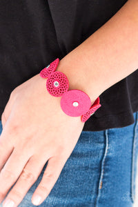 leather,pink,rhinestones,snap,wrap,Poppin Popstar - Pink Leather Wrap Bracelet
