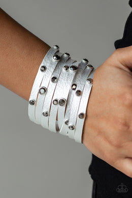 Go Getter Glamorous Silver Leather Wrap Bracelet Paparazzi Accessories
