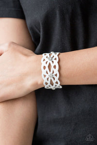 floral,leather,snap,wrap,Runaway Radiance White Leather Wrap Bracelet