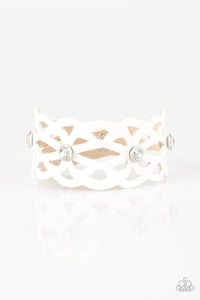 floral,leather,snap,wrap,Runaway Radiance White Leather Wrap Bracelet