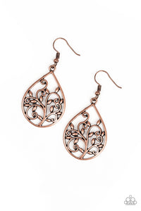 copper,fishhook,floral,Enchanted Vines Copper Earring