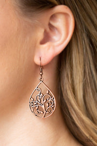 copper,fishhook,floral,Enchanted Vines Copper Earring