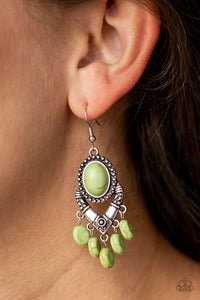 crackle stone,fishhook,green,silver,Southern Sandstone Green Earring