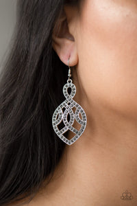 fishhook,rhinestones,silver,A Grand Statement - Silver Rhinestone Earrings
