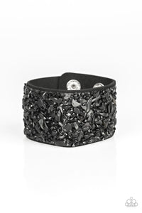 black,leather,snaps,wrap,Crush Rush Black Leather Wrap Bracelet