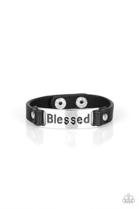 Black,Faith,Inspirational,Leather,Silver,Count Your Blessings Black Leather Urban Bracelet