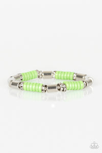 green,silver,stretchy,Whimsical Wanderer Green Bracelet