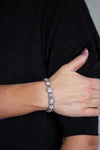pink,rhinestones,silver,stretchy,Take A Moment To Reflect Pink Bracelet