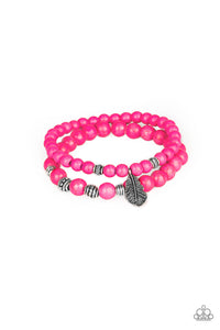Feather,pink,stretchy,Desert Dove Pink Stone Bracelet
