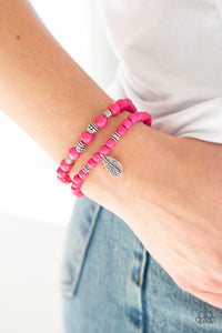 Feather,pink,stretchy,Desert Dove Pink Stone Bracelet