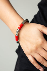 red,silver,stretchy,Whimsical Wanderer Red Bracelet