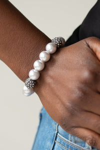 Pearls,rhinestones,silver,stretchy,Cake Walk Silver Pearl Stretchy Bracelet