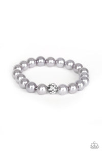 pearls,rhinestones,silver,stretchy,Poshing Your Luck Silver Pearl Bracelet