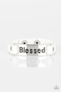Faith,inspirational,leather,snap,white,Count Your Blessings White Leather Urban Bracelet