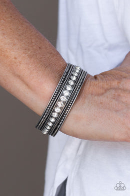 Empress Etiquette - White Rhinestone Cuff Bracelet Paparazzi Accessories