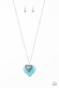 blue,crackle stone,Hearts,long necklace,silver,turquoise,Southern Heart Blue Necklace