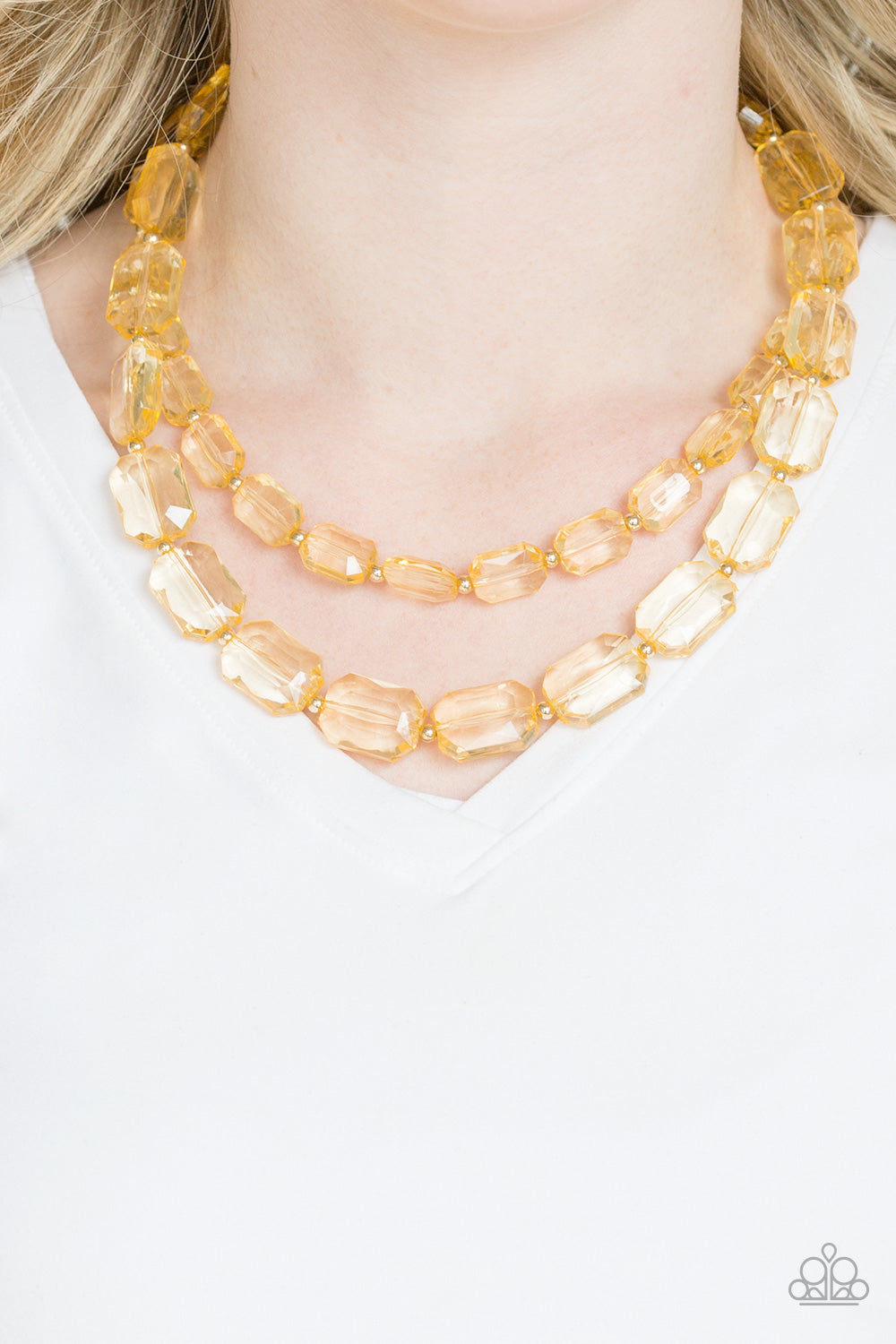 Ice Bank Gold Acrylic Necklace Paparazzi Accessories