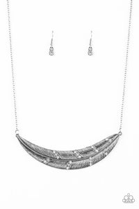Feather,rhinestones,short necklace,silver,white,Say You Quill White Necklace