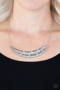 Feather,rhinestones,short necklace,silver,white,Say You Quill White Necklace