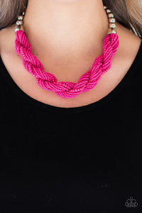 pink,seed bead,short necklace,Savannah Surfin Pink Seed Bead Necklace