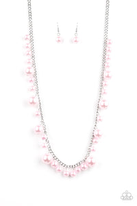 long necklace,Pearls,pink,silver,There's Always Room At The Top Pink Pearl Necklace